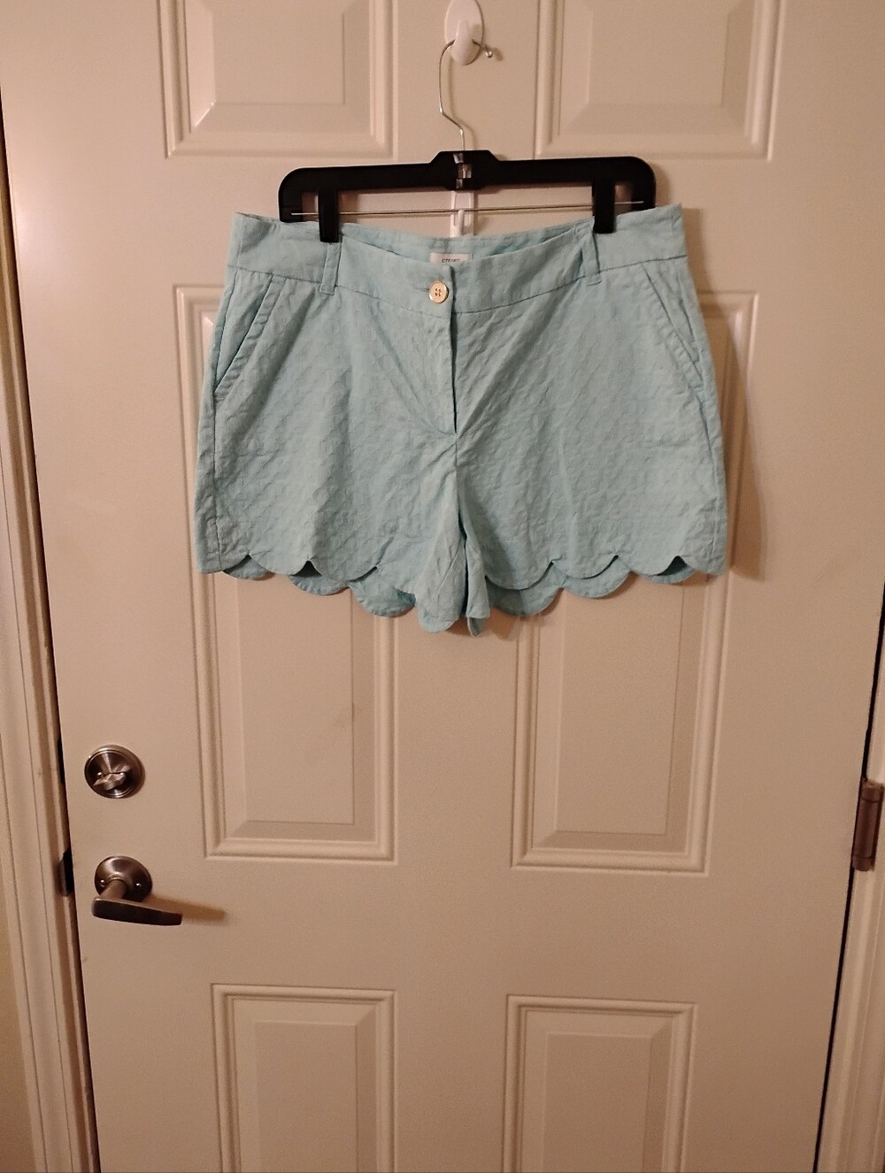 crown & ivy Light Blue Scalloped Hem Women's Shorts
